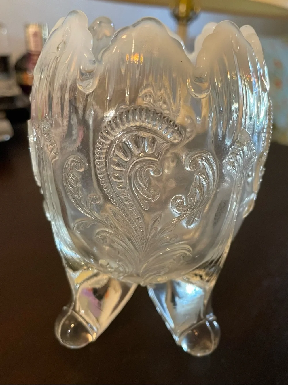 White Opalescent Glass Rose Vase - Northwood